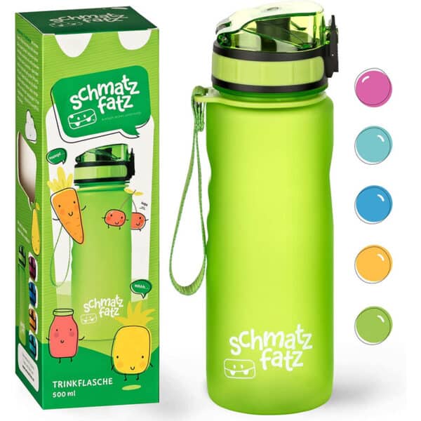 schmatzfatz Trinkflasche Kinder Auslaufsicher, Trinkflasche Kohlensäure geeignet, Wasserflasche BPA frei mit 1 Klick Verschluss, Kinderflasche für Kindergarten und Schule…