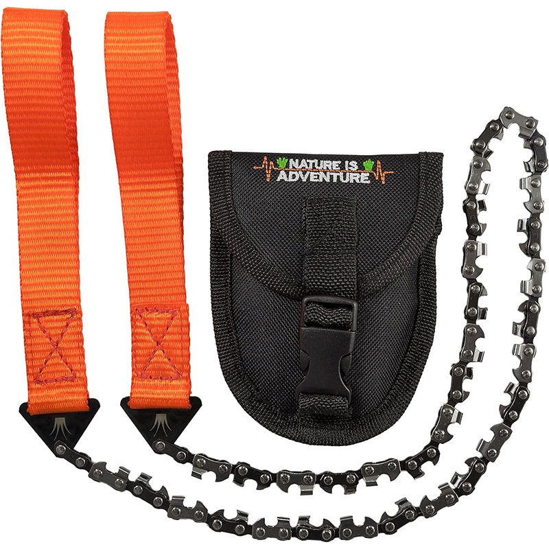 Nature 1 Nature is Adventure: Carbonstahl Handkettensäge mit 33 Zähnen inkl. Gürteltasche - Survival- und Gartensäge