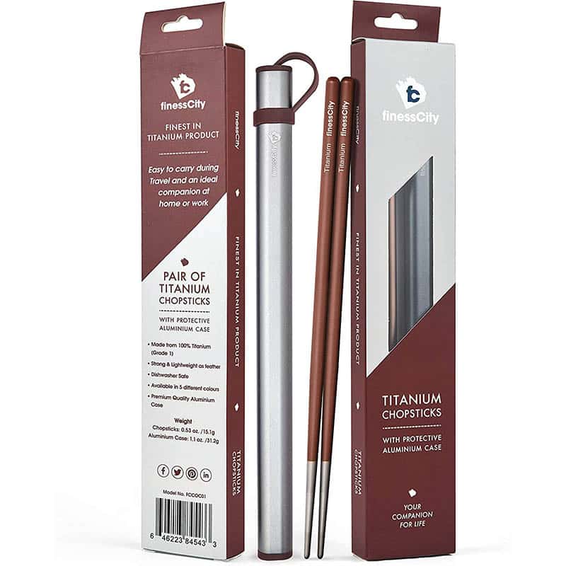 kaffee Essstäbchen, 1 Paar Titan Essstäbchen Ultraleicht Professionell (Ti), Superstark, gesund und umweltfreundlich 1 Paar Essstäbchen kommt mit kostenlosem Aluminiumetui – Bild 1