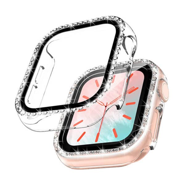 TOCOL 2 Stück Hülle Kompatibel mit Apple Watch Series 6/5/4/7,360° Rundum Bling Cover Diamonds für iWatch Girl, Transparent