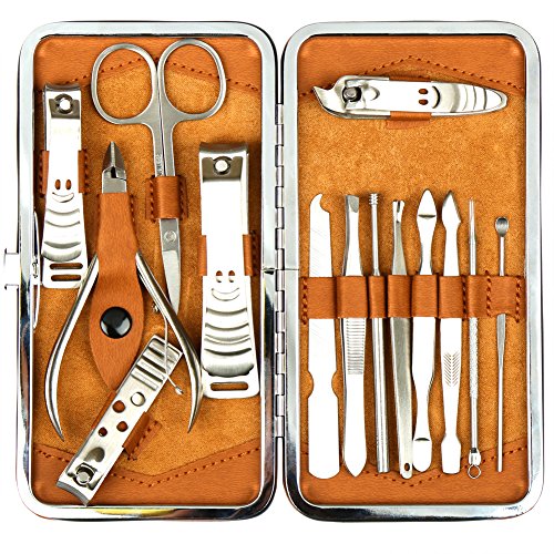 61hjMf20JDL.jpg H&S Maniküre & Pediküre Nagel Set für Damen &Herren - 14-Teiliges Reise Nagelpflegeset - Edelstahl Nagelset mit auch Nagelschere & Nagelknipser im Leder Nageletui – Bild 1