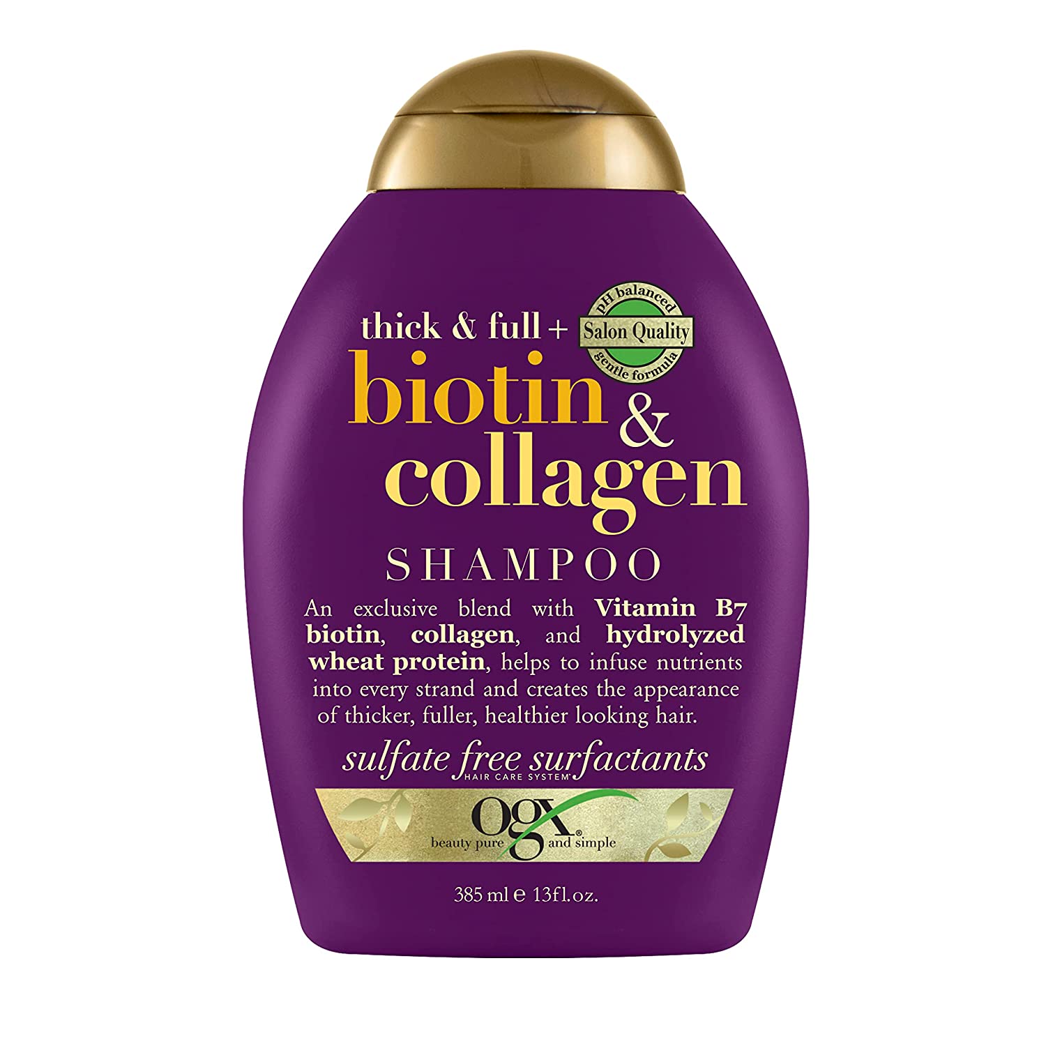 71vmXfbAekL._SL1500_ OGX Thick & Full Biotin & Collagen Shampoo (385 ml), nährstoffreiches Volumenshampoo mit Biotin, Kollagen und Weizenproteinen, sulfatfrei – Bild 1