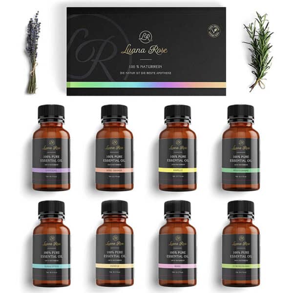 Luana Rose Ätherische Öle Set - 8x-12x Duftöle 100% Naturrein für Diffuser - Aromatherapie Aroma Öl Geschenkset für Luftbefeuchter - Essential Oils für Massage Kerzen Seife
