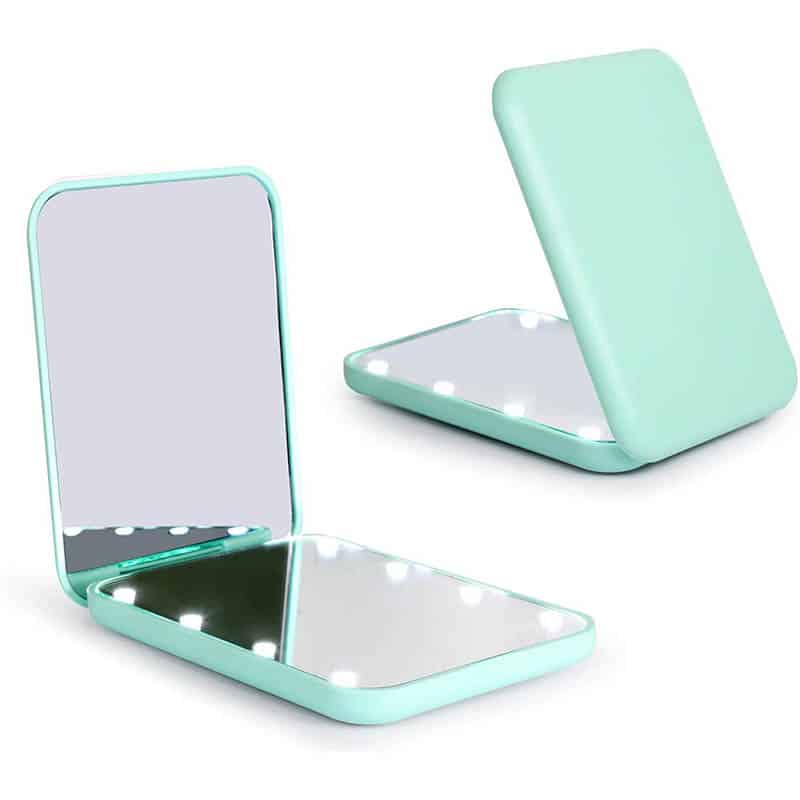 cyan wobsion Kompaktspiegel, Vergrösserungsspiegel mit Licht,1x/3xhandgehaltener 2-seitiger Magnetschalter-Klappspiegel,Reise-Schminkspiegel,Taschenspiegel für Handtasche,Geschenke für Mädchen – Bild 1