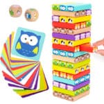 Nene Toys Wackelturm 4 in 1 aus Holz mit Farben und Tieren