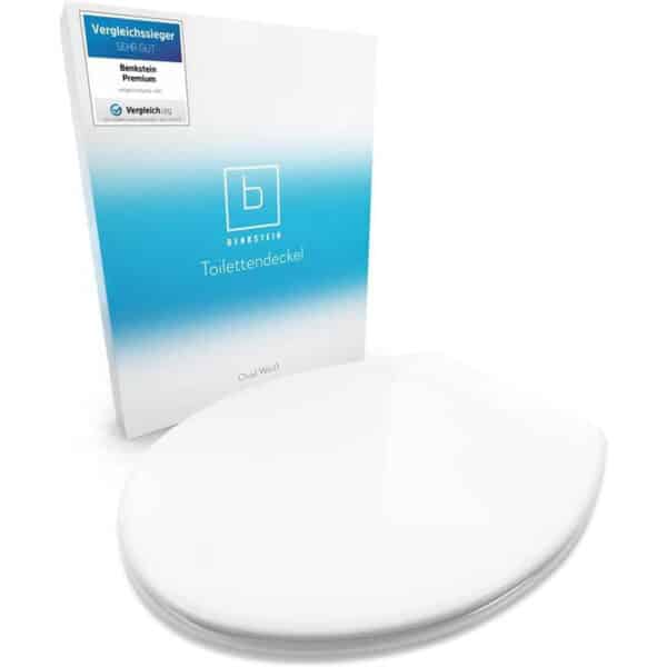 Benkstein® Premium Toilettendeckel antibakteriell weiss - Duroplast Klodeckel mit Quick-Release-Funktion und Softclose Absenkautomatik - Toilettensitz aus rostfreiem Edelstahl abnehmbar WC Sitz