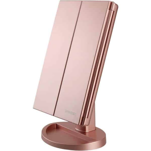 Schminkspiegel mit 21 LEDs, Schminkspiegel von Vanity Trifold, um 180° drehbar, Vergrösserung 1x / 2x / 3x, Spiegel mit Touchscreen für Make-up und Hautpflege