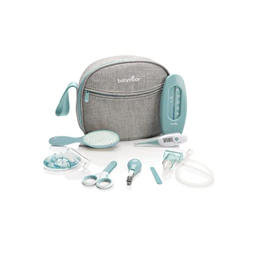 31xhBSRMnqL.jpg Babymoov Baby Kulturtasche, Pflege Set, für Babys, 9 teilig, mit digitalem Fieberthermometer, Nasensauger – Bild 1