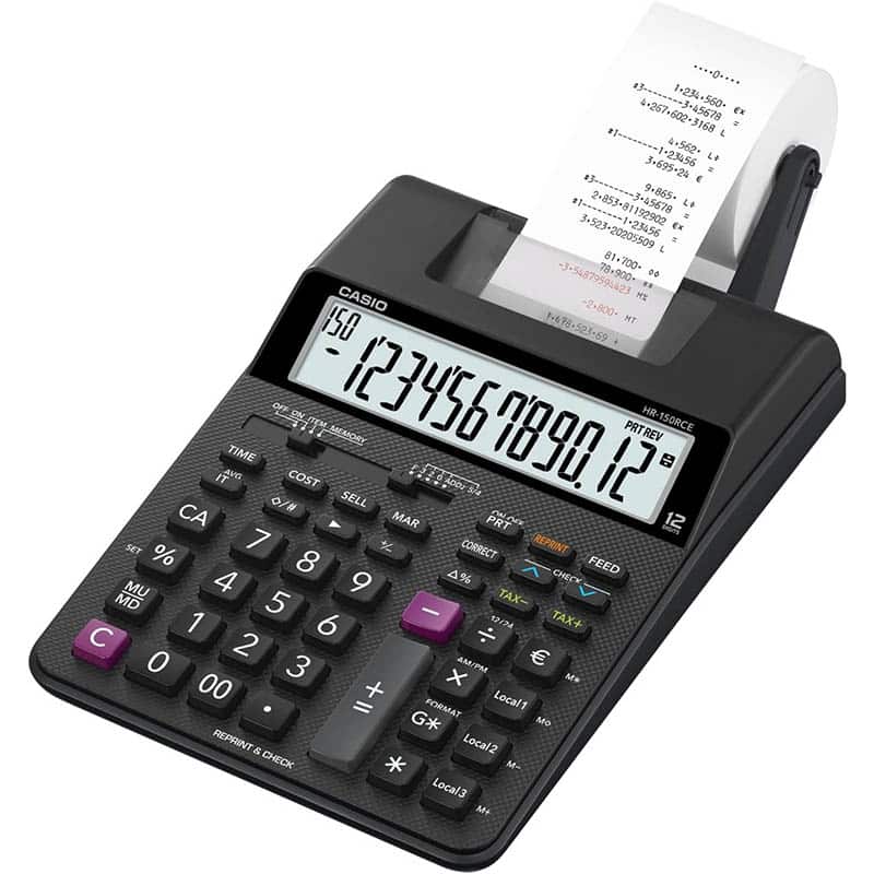 casio1 CASIO Druckender Tischrechner HR-150RCE, 12-stellig, 2-Farbdruck, Nachträglicher Druck, Gesamtsummen-Speicher – Bild 1