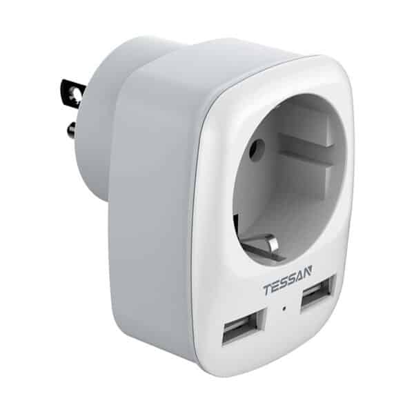 TESSAN Reiseadapter USA Adapter Amerika Deutschland Stecker mit 2 USB 2.4A, Steckdosenadapter Reisestecker Stromadapter für Kanada Thailand Mexiko Wand Ladegerät Ladestation, Adapter USA Steckdose