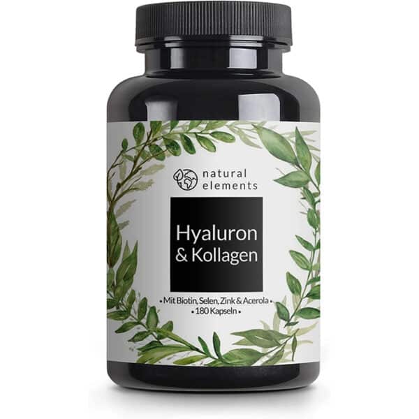 Hyaluronsäure Kollagen Komplex - 180 Kapseln - Angereichert mit Biotin, Selen, Zink, Vitamin C aus Acerola & Bambusextrakt - Laborgeprüft