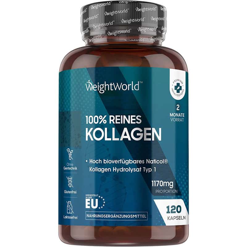 kollagen Kollagen Kapseln - 1170mg pures Marine Collagen - 120 Kapseln - NatiCol Kollagen-Hydrolysat Typ1 - Laborgeprüft in Deutschland - Reines Kollagen Protein Pulver in jeder Kapsel - Von WeightWorld – Bild 1