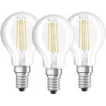 Osram LED Base Classic P Lampe, in Tropfenform mit E14-Sockel, nicht dimmbar, Ersetzt 40 Watt, Filamentstil Klar, Warmweiss - 2700 Kelvin, 3er-Pack