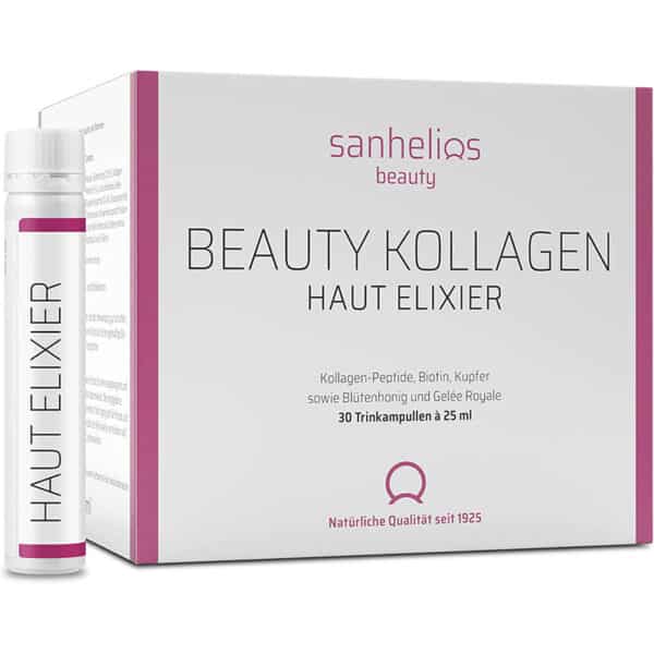 Sanhelios Beauty Kollagen HAUT-ELIXIER – Anti Aging zum Trinken* - der Testsieger - 30 Trinkampullen - 2500 mg Premium-Kollagen-Peptide + Biotin, Kupfer & Vitamin C, Blütenhonig & Gelée Royale