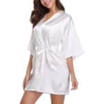 Vlazom Kimono Robe Damen Morgenmantel Kurzer Satin Bademantel Mit Gürtel V-Ausschnitt Kimono – Bild 4