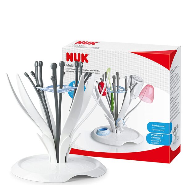NUK MultiDry Trockenständer, praktisches Trocknen von bis zu 6 Babyflaschen und Zubehör, BPA-frei & Flaschenbürste mit integrierter Saugerbürste im ergonomischen Griff