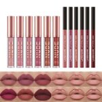 6 matte Lippenstifte mit 6 Liplinern, haltbarer Lipgloss, langanhaltende, antihaftbeschichtete Tasse, verblasst nicht, wasserdicht, hochpigmentierter Samt, Lipgloss-Set, Schönheitskosmetik(12 Stück) – Bild 8