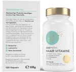 Cosphera Haar Vitamine, Hochdosiert mit Biotin, Selen und Zink als Beitrag zum Erhalt normaler Haare. Plus Folsäure & Hirse Samen Extrakt (reich an Silizium), 120 vegane Kapseln im 2 Monatsvorrat – Bild 2