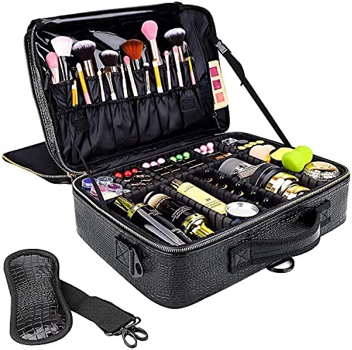 51yIrkLx2hS._AC_.jpg Kosmetiktasche, 3 Lagen Grosse Kapazität Professionelle PU Leder Make Up Organizer Tasche wasserdichte Reise Portable Artist Schminktasche mit Verstellbaren Teilern und Riemen – Bild 1