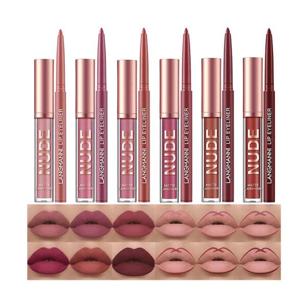 6 matte Lippenstifte mit 6 Liplinern, haltbarer Lipgloss, langanhaltende, antihaftbeschichtete Tasse, verblasst nicht, wasserdicht, hochpigmentierter Samt, Lipgloss-Set, Schönheitskosmetik(12 Stück)