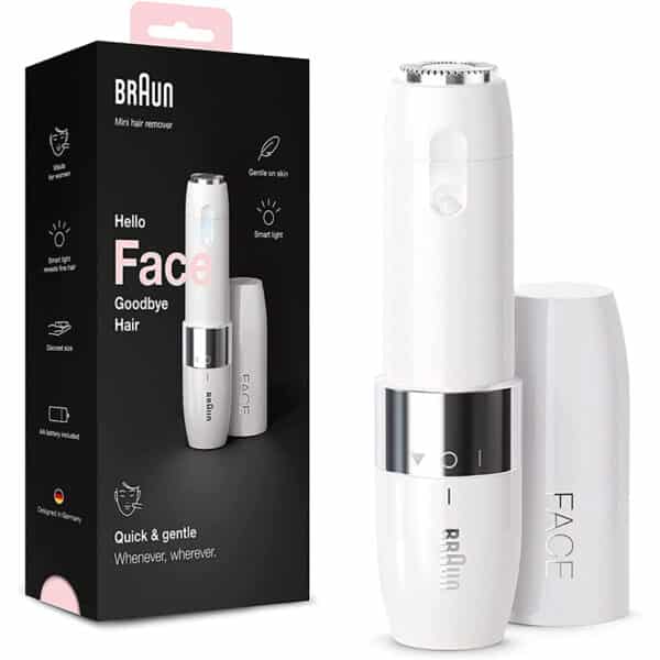 Braun Face Mini-Haarentferner, kleiner Rasierer, Oberlippe, Kinn und Wangen, für unterwegs, mit Smartlight | Braun Silk-épil 5 Beauty-Set,Aufsätze für Rasierer, Trimmer und Massage für Körper, inkl. Bikinitrimmer, Tasche, Valentinstagsgeschenk für Sie