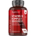 Vitamin B Komplex mit Vitamin C - 50µg Vitamin B12 pro Tablette - 365 Vegane Tabletten (1 Jahr Vorrat) - Alle 8 B Vitamine - 150µg Biotin, 200µg Folsäure - Gut verträglich & bioverfügbar - WeightWorld