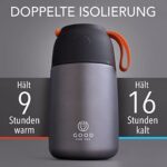 GoodForYou Thermobecher - 730ml-Edelstahl-Flasche für warme & kalte Lebensmittel - Doppelwandige Isolierung, Thermobehälter für Schule, Büro, Reise, Camping - Faltbarer Löffel, Beutel – Bild 2