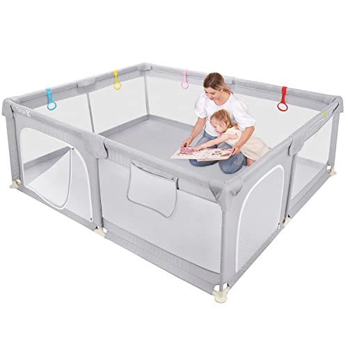 41PWmKSiDzL.jpg Dripex Laufstall Baby, Laufgitter Absperrgitter mit atmungsaktivem Netz Schutzgitter Krabbelgitter für Kinder, Sicherheitsspielplatz – Bild 1