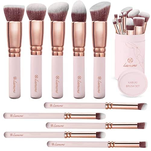 41ufYc1QAKL.jpg Lamora, Make Up Pinselset Kosmetik Kabuki Pinsel Set, 10 Teiliges Premium Schminkpinsel Set (Puderpinsel Foundation Pinsel Inkl.), Ideal für Puder, Cremige oder Flüssige Foundation, Super Geschenkidee – Bild 1