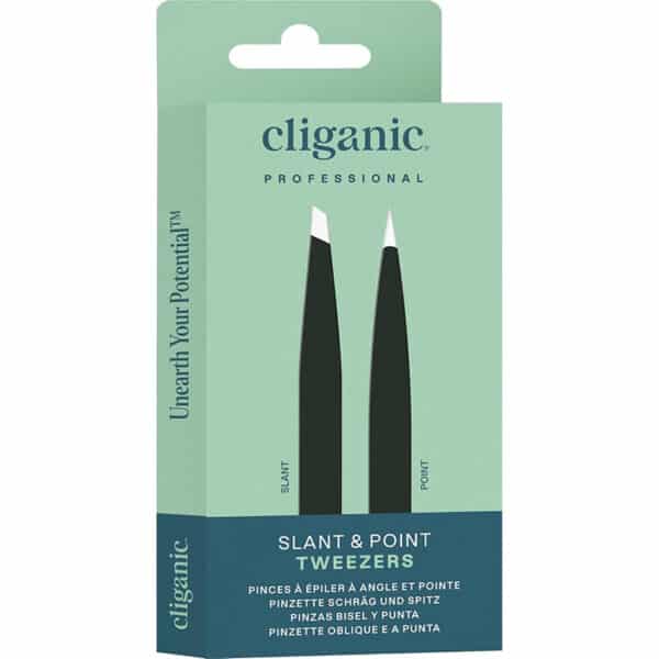 Cliganic Augenbrauen-Pinzetten-Set – Schräge & Spitze Pinzette aus Edelstahl für Damen & Herren