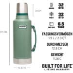 Stanley Classic Legendary Bottle Hammertone Green - Edelstahl Thermosflasche - BPA-frei -  Spülmaschinenfest - Deckel dient als Becher – Bild 4
