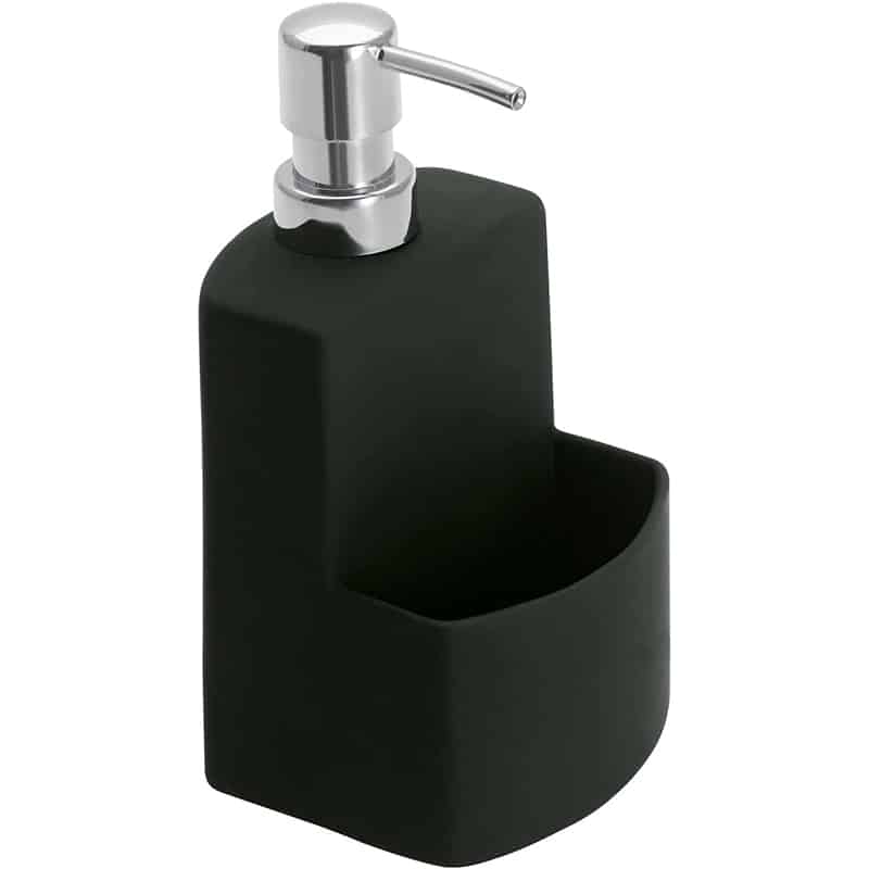 WENKO7 WENKO Spülmittelspender Festival, Seifenspender für die Küche, hochwertige Keramik mit Soft-Touch Oberfläche, mit extra Fach für den Spülschwamm, Fassungsvermögen 380 ml – Bild 1