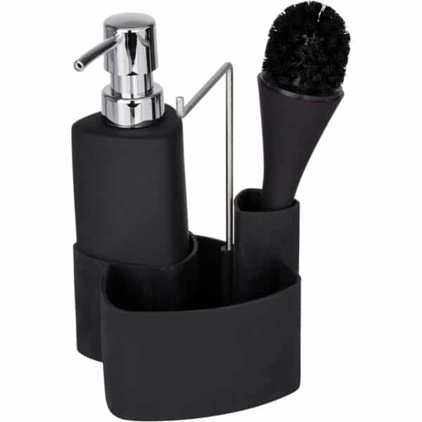 WENKO Spül-Set Empire, 4 in 1 - Spülmittelspender, Spülbürste, Spültuchhalter & Organizer, hochwertige Keramik mit Soft-Touch Oberfläche, Fassungsvermögen 250ml