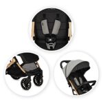 MoMi ESTELLE DAKAR Kinderwagen ab 6. Monat (bis 22 kg), klappbarer Buggy mit 5-Punkt-Sicherheitsgurt, Einkaufskorb Liegefunktion, Teleskop-Stange zu Ziehen, steht nach Zusammenklappen Leopard – Bild 7