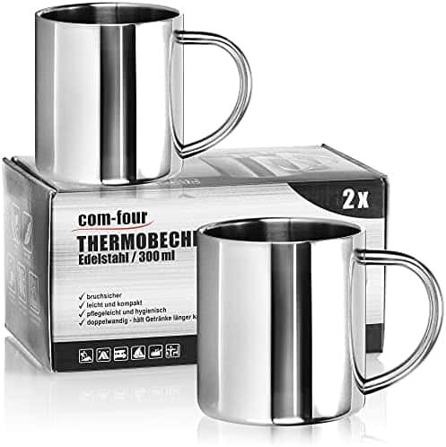 41dZ9jTmARS._AC_.jpg com-four® 2x Edelstahl Thermobecher - 300 ml je Becher - Isolierbecher doppelwandig - Kaffeetasse bruchsicher - Thermo-Trinkbecher - Camping Becher - Tasse - BPA-frei – Bild 1
