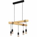 EGLO Pendelleuchte Townshend, Hängeleuchte aus Holz in Natur und Metall in Schwarz, Esstischlampe, Wohnzimmerlampe hängend mit E27 Fassung