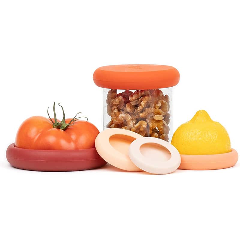 Huggers6 Food Huggers 5 x wiederverwendbare SilikonLebensmittelretter BPAfrei und spülmaschinenfest Aufbewahrung von Obst und Gemüse – Bild 1