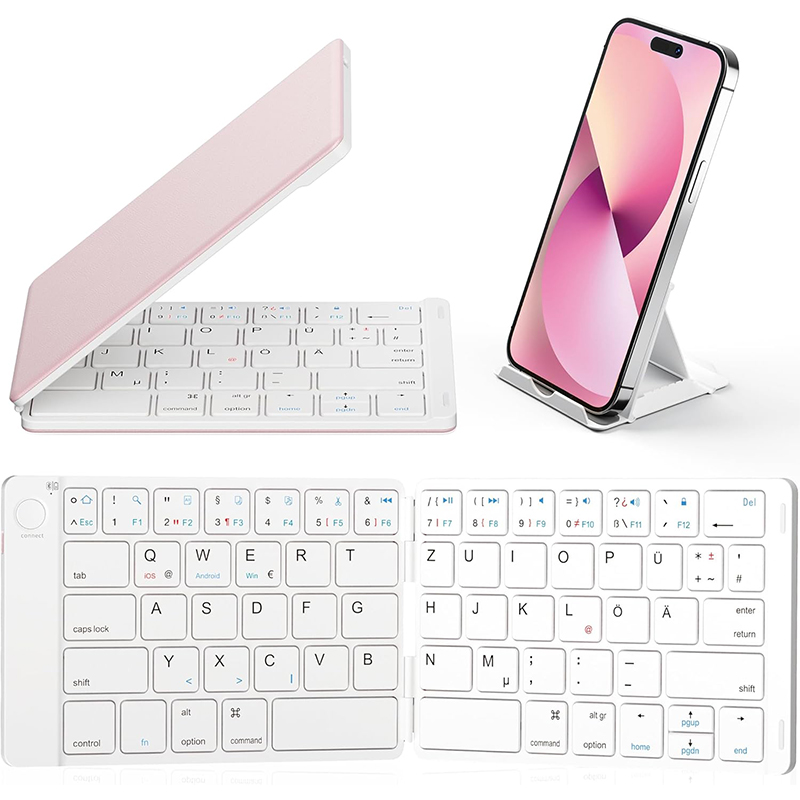 Rosa Samsers Faltbare Bluetooth-Tastatur Kompakt, kabellos & ultradünn – mit Standhalter, kompatibel mit iOS, Android & Windows – Bild 1