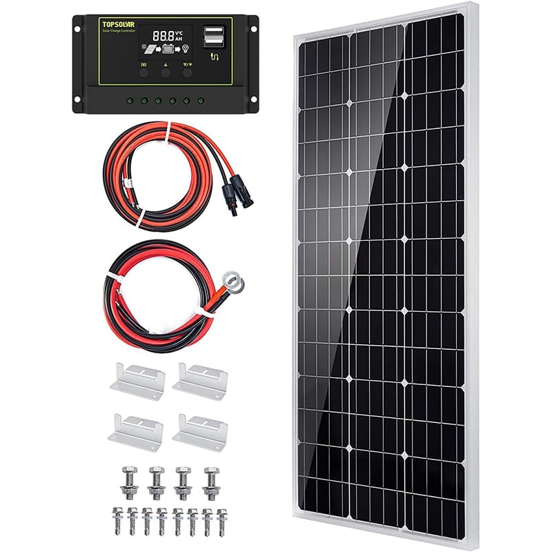 Topsolar 1 Topsolar 100W 12V Solarpanel Solarmodul-Set Monokristallines Off-Gitter-System für Wohnmobil, Boot mit 20A Solarladegerät Solar Laderegler, Hoher Wirkungsgrad