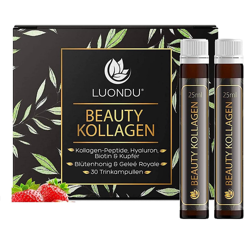 bk Luondu Beauty Kollagen Trinkampullen mit Hyaluronsäure (30 Ampullen mit 2500mg Premium Collagen flüssig) I Anti Aging* zum Trinken I Mit Biotin, Kupfer & Vitamin C, Blütenhonig & Gelée Royale – Bild 1