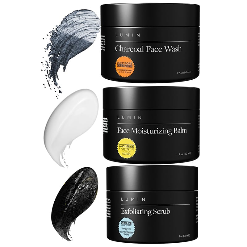 lumin Lumin Gesichtspflege-Serie für Männer 3-er Geschenk-Set für den gepflegten Mann Feuchtigkeitsbalsam, Peeling &Aktivkohle-Reiniger Haut-Reinigung, Hydratisierung & Erneuerung besser aussehen – Bild 1