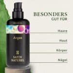 Arganöl Haare BIO Kaltgepresst – 100-200ml - Haut- & Haaröl trockenes Haar – Vegan - Lichtschutz Glas-Flasche – Sanftes Haaröl ohne Silikon und Parabene - Satin Naturel – Argan Oil Made in Germany – Bild 2