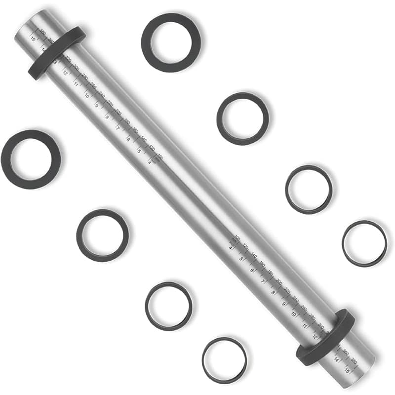 Nudelholz1 Super Kitchen Nudelholz Einstellbares Edelstahl Teigroller, Antihaft Metall Nudelhölzer Fondant Teigrolle mit abnehmbare Ringe in 5 Grössen, Backzubehör Rolling Pin für Pizza, Cookie, Gebäck Teig – Bild 1