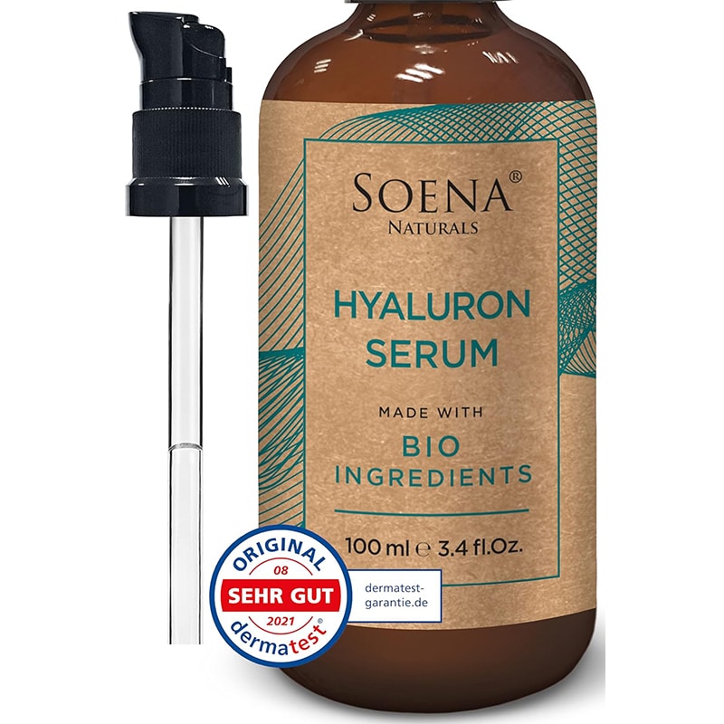 soena BIO HYALURON SERUM +B5| Hyaluronsäure Hochdosiert | 4-Fach Anti-Falten - 100ml | Frei von Alkohol &Parfüm | Vegan | Hyaluronsäure Serum - Gesichtsserum | Anti-Aging Gesichtscreme | Made in Germany – Bild 1