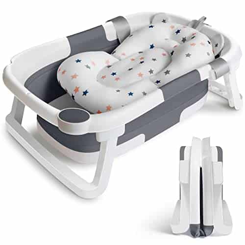 41kONUdscEL.jpg Baby Badewanne Faltbare Babybadewanne, Baby Bathtub Babywanne Wanne Faltbar mit Badewannen Stützkissen Sitzmatte, Rutschfeste Tragbare Reisedusche Badebecken Duschwanne für Neugeborene Kleinkinder – Bild 1