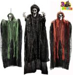 JOYIN 3 Stück Halloween hängende Sensenmänner, 134,6 cm + 80 x 2 cm, hängende Skelett Geister für beste Halloween Innen- und Aussendekorationen, Spukhaus Deko