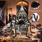 Halloween Deko Outdoor Spinne Gross Horror Deko Garten 127cm Riesenspinne Set with 50cm Dreieckiges Riesen Spinnennetz - Gruselige Dehnbares Riesen Spinne – Bild 5