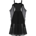 CHARMMA Gothic Halloween Kleid Kostüm Damen,Übergrösse A-Linie Schnüren Maxi Kleider mit Schmetterlingsärmeln für Frauen,Festliches Vintage Schwarz Hexenkleid Cosplay Club Party Kostüme – Bild 3