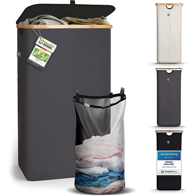 HENNEZ 2 HENNEZ 100L Wäschekorb mit Deckel - herausnehmbaren Wäschesack Wäschesammler schmal - Wäschebox Waschekorbsammler Wäschesortierer - Wäschetruhe, laundry baskets Wäsche Korb – Bild 1