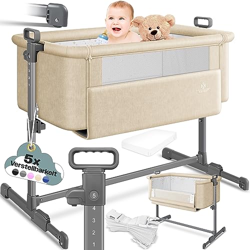 51RzvvdsUML.jpg KESSER® Zustellbett Hubi 3in1 Baby Beistellbett Reisebett Babybett mit weich Matratze, mit Rollen Kinderbett, 5-Fach Höhenverstellung, Faltbare Seitenwand für Zuhause und Unterwegs – Bild 1